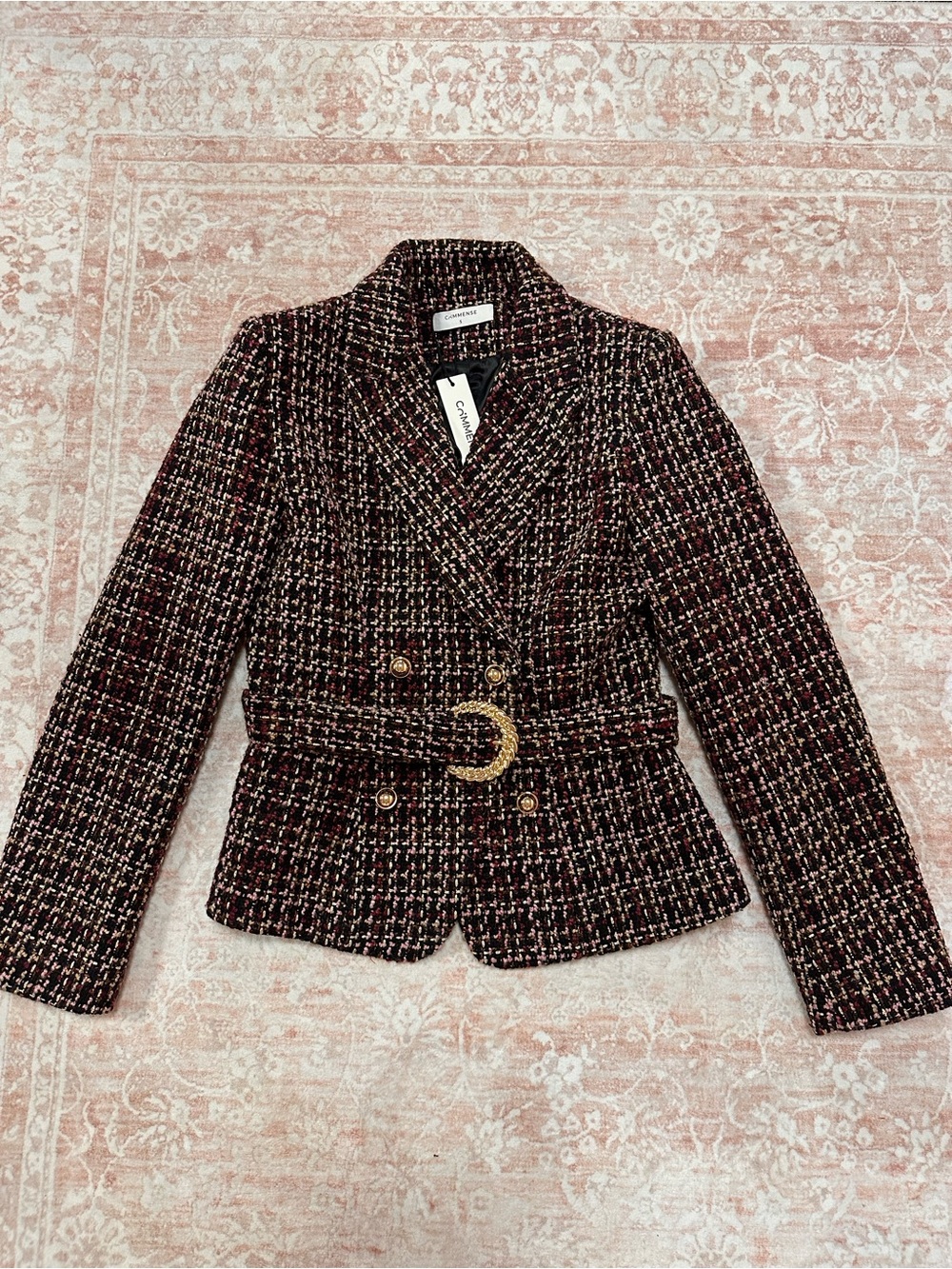 NWT 🥀 Commense Tweed Belted Double Breasted Jacket - Picture 3 of 15